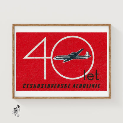 Czechoslovak Airlines 40th Anniversary - vintage matchbox label print