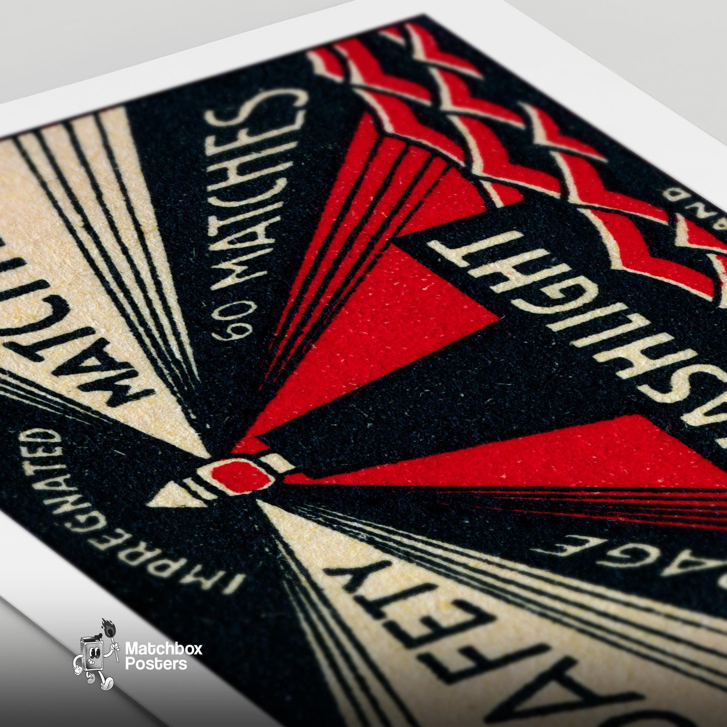 Lighthouse - vintage matchbox label print - close-up detail