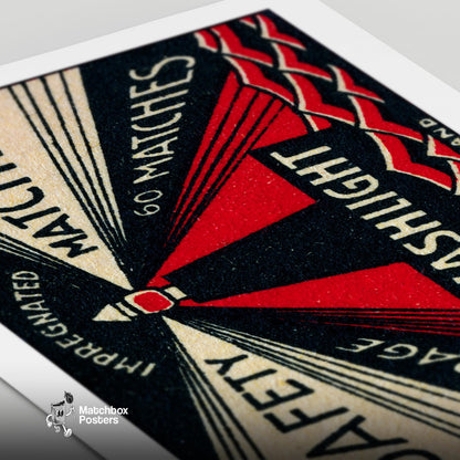 Lighthouse - vintage matchbox label print - close-up detail