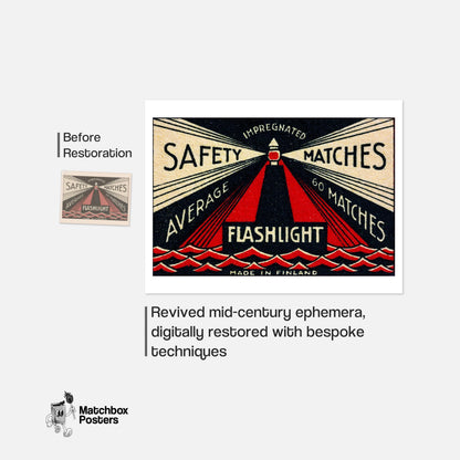 Lighthouse - vintage matchbox label print - framed wall art preview