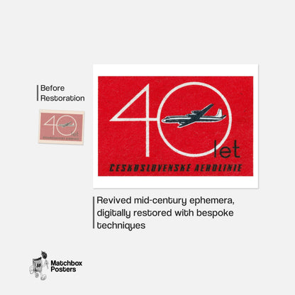 Czechoslovak Airlines 40th Anniversary - vintage matchbox label print - framed wall art preview