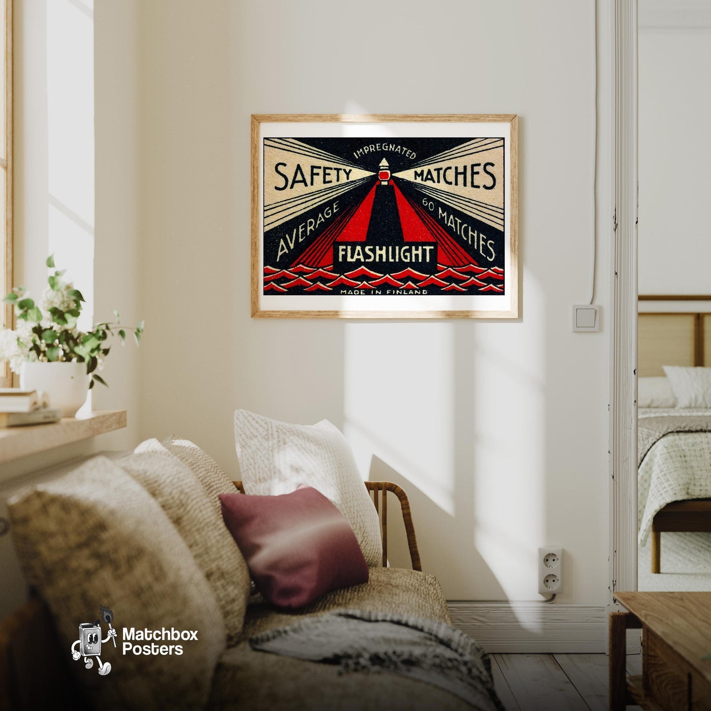 Lighthouse - vintage matchbox label print - living room mockup