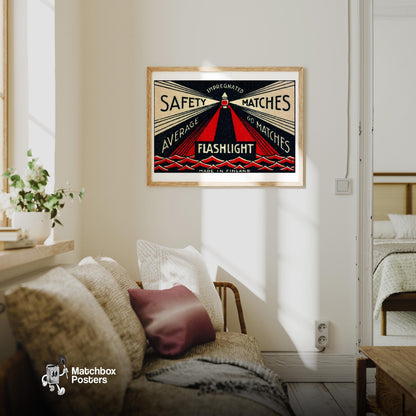 Lighthouse - vintage matchbox label print - living room mockup