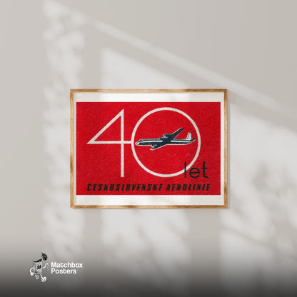 Czechoslovak Airlines 40th Anniversary - vintage matchbox label print - bedroom mockup