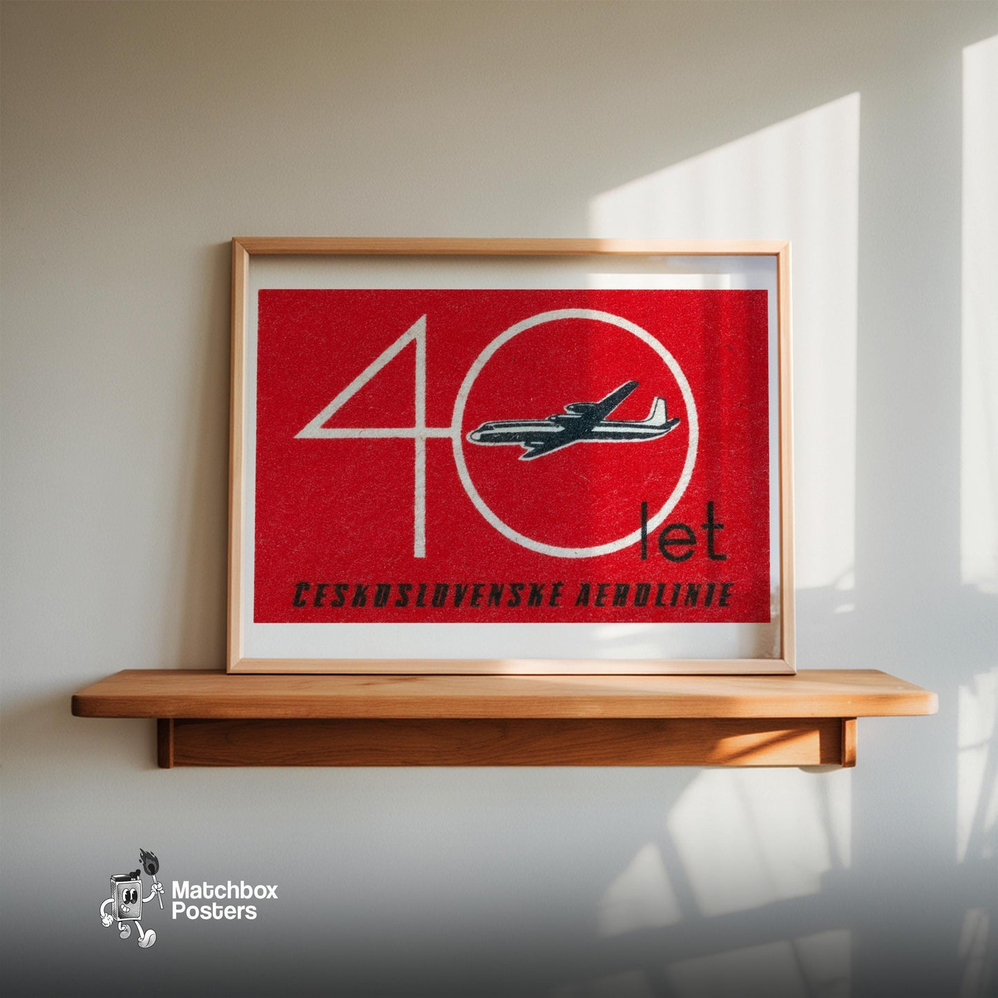 Czechoslovak Airlines 40th Anniversary - vintage matchbox label print - size comparison