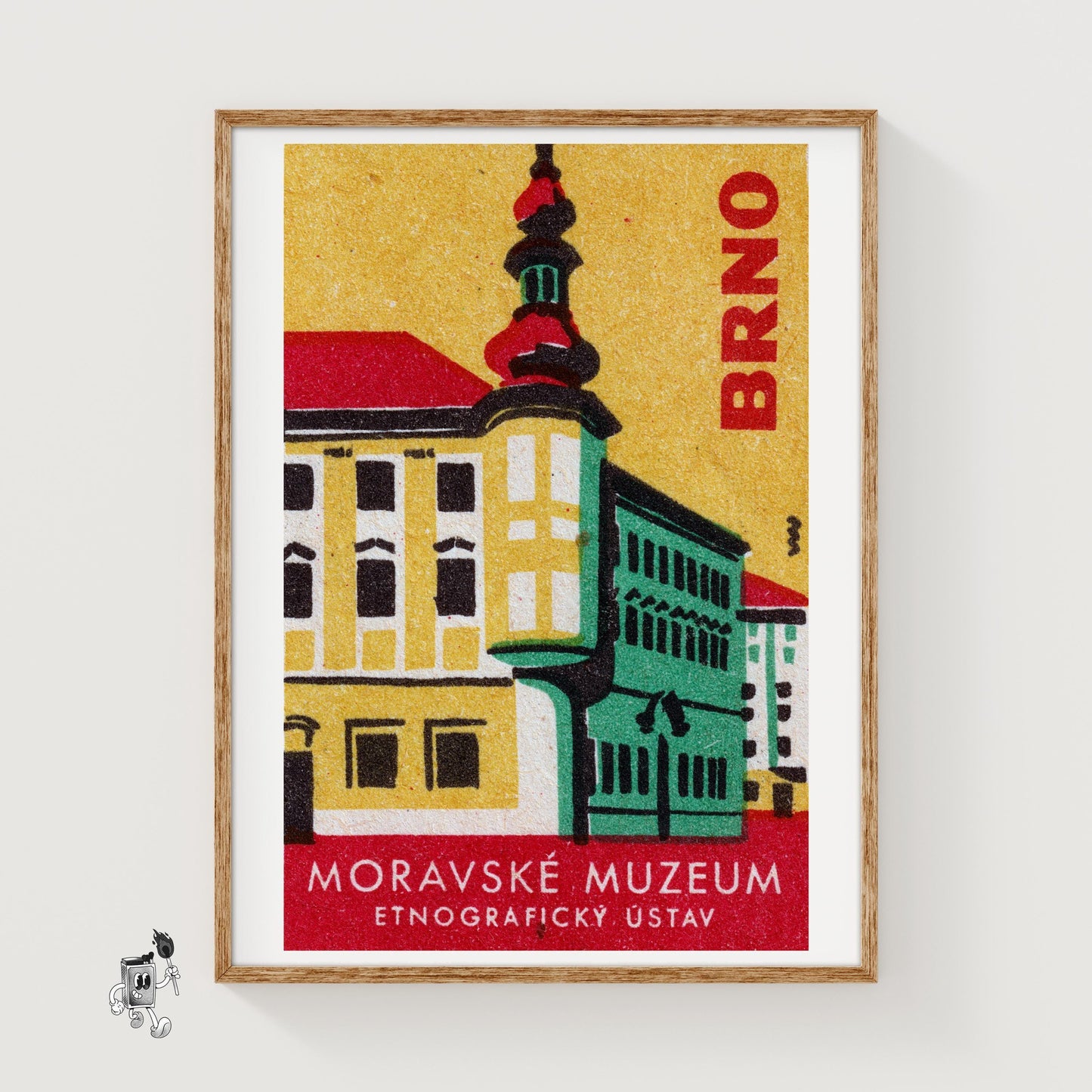 Illustration Of Moravské Muzeum Building - vintage matchbox label print