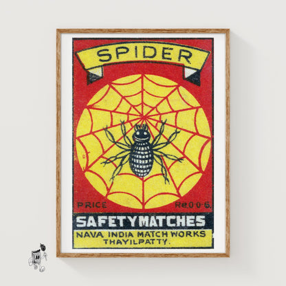 Black Spider - vintage matchbox label print