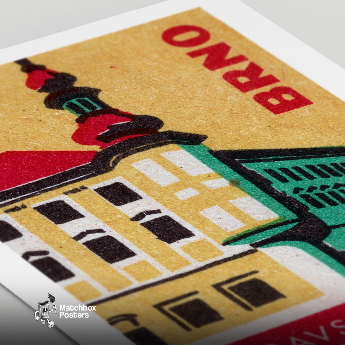 Illustration Of Moravské Muzeum Building - vintage matchbox label print - close-up detail