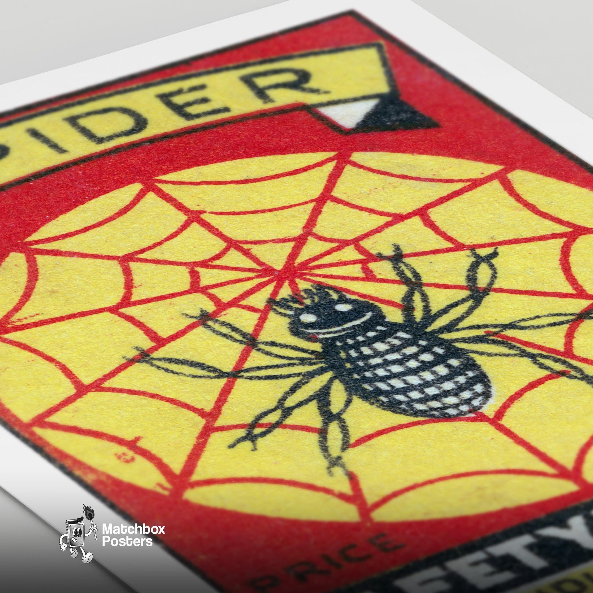 Black Spider - vintage matchbox label print - close-up detail