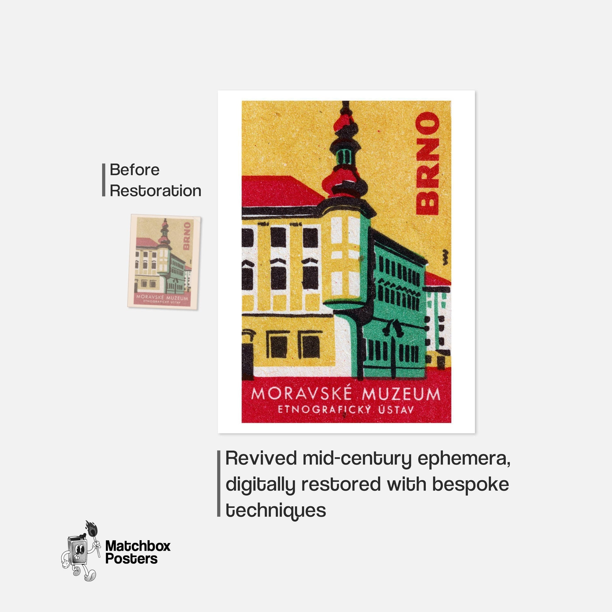 Illustration Of Moravské Muzeum Building - vintage matchbox label print - framed wall art preview