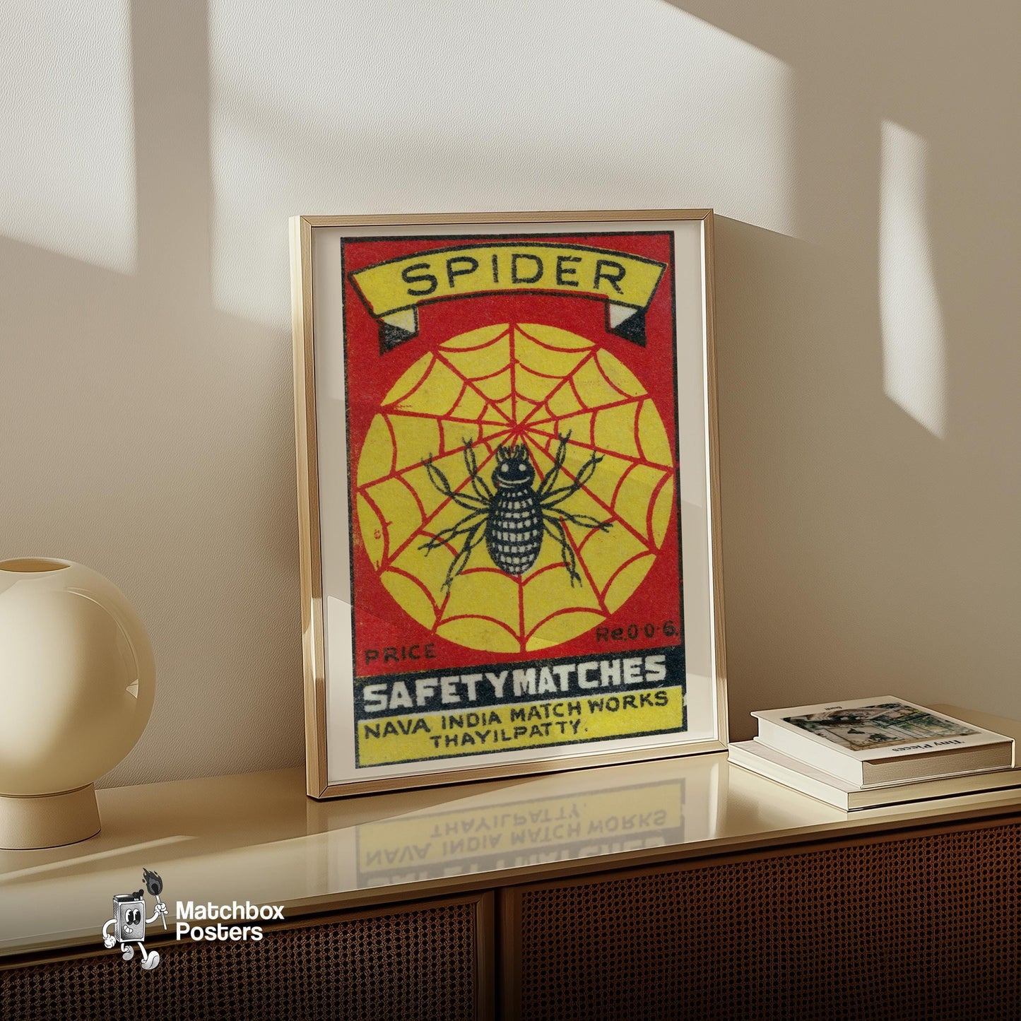 Black Spider - vintage matchbox label print - size comparison