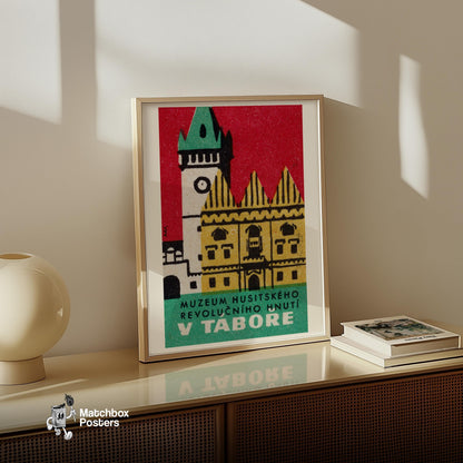 Historical Building Clock Tower - vintage matchbox label print - size comparison