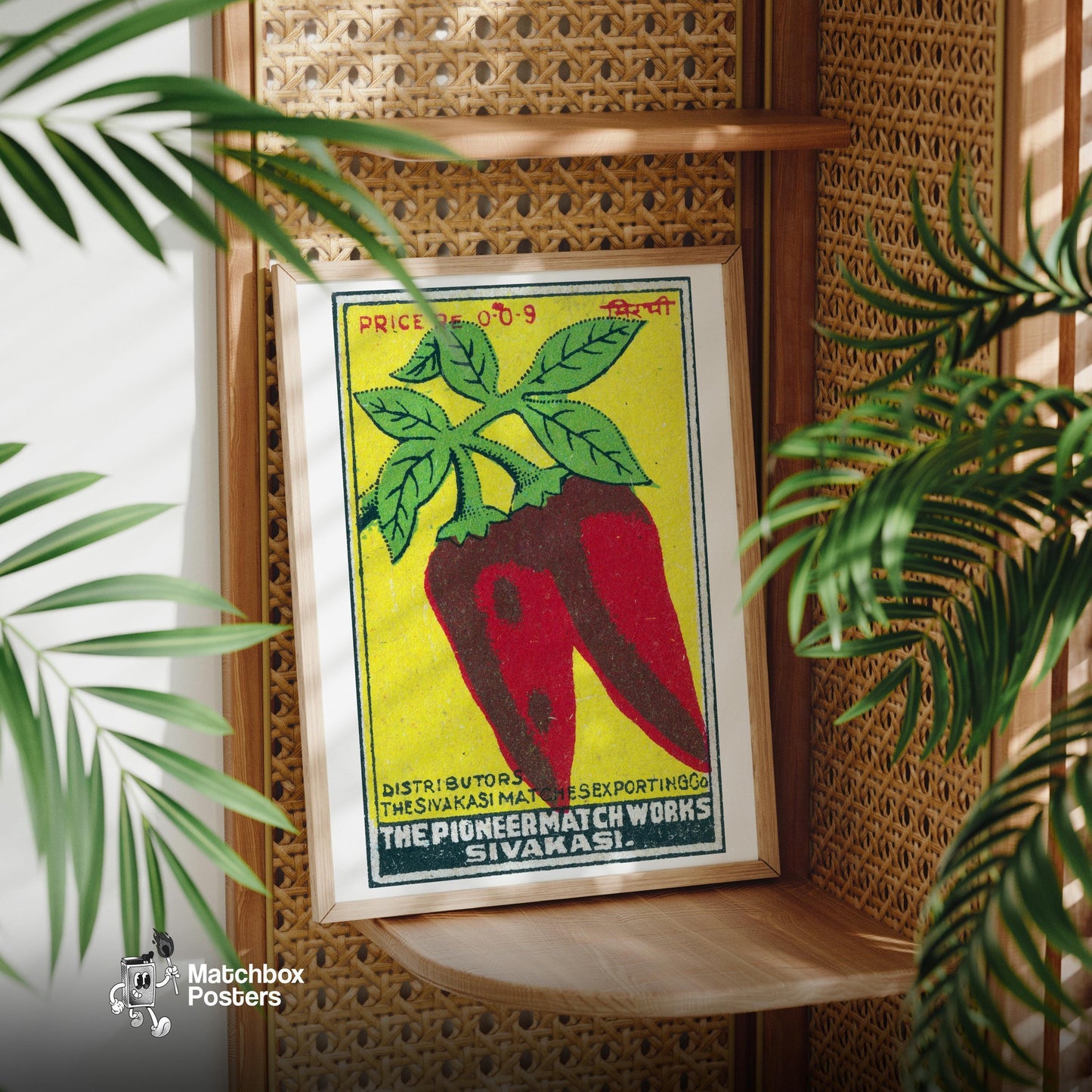 Red Chili Peppers - vintage matchbox label print - office wall