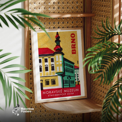 Illustration Of Moravské Muzeum Building - vintage matchbox label print - office wall