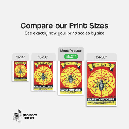 Black Spider - vintage matchbox label print - gallery wall preview