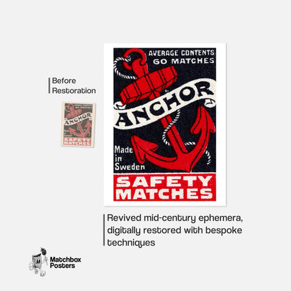 Red Anchor - vintage matchbox label print - framed wall art preview