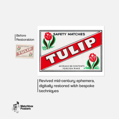 Red Tulip - vintage matchbox label print - framed wall art preview