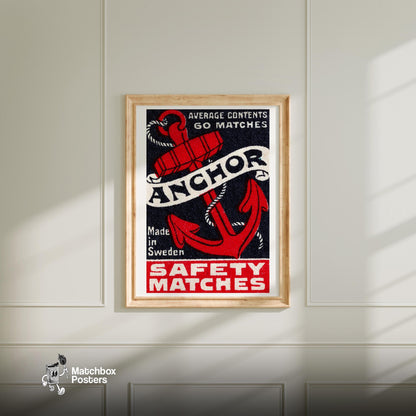 Red Anchor - vintage matchbox label print - bedroom mockup