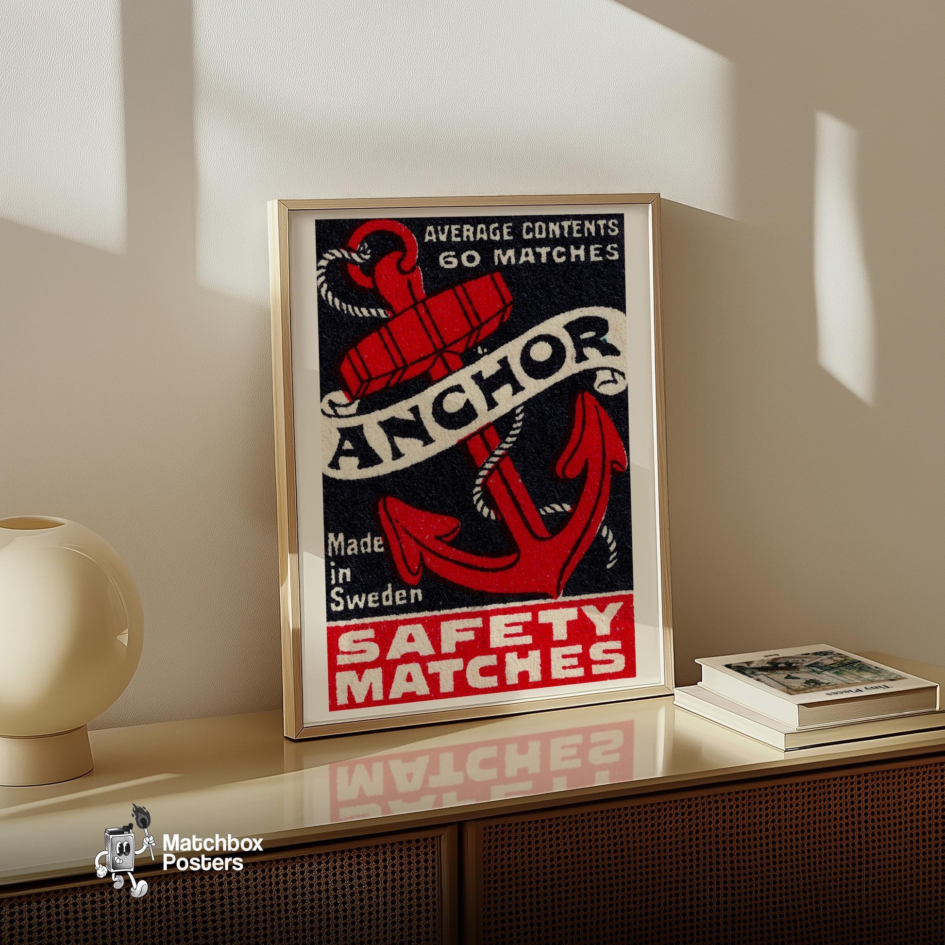 Red Anchor - vintage matchbox label print - size comparison