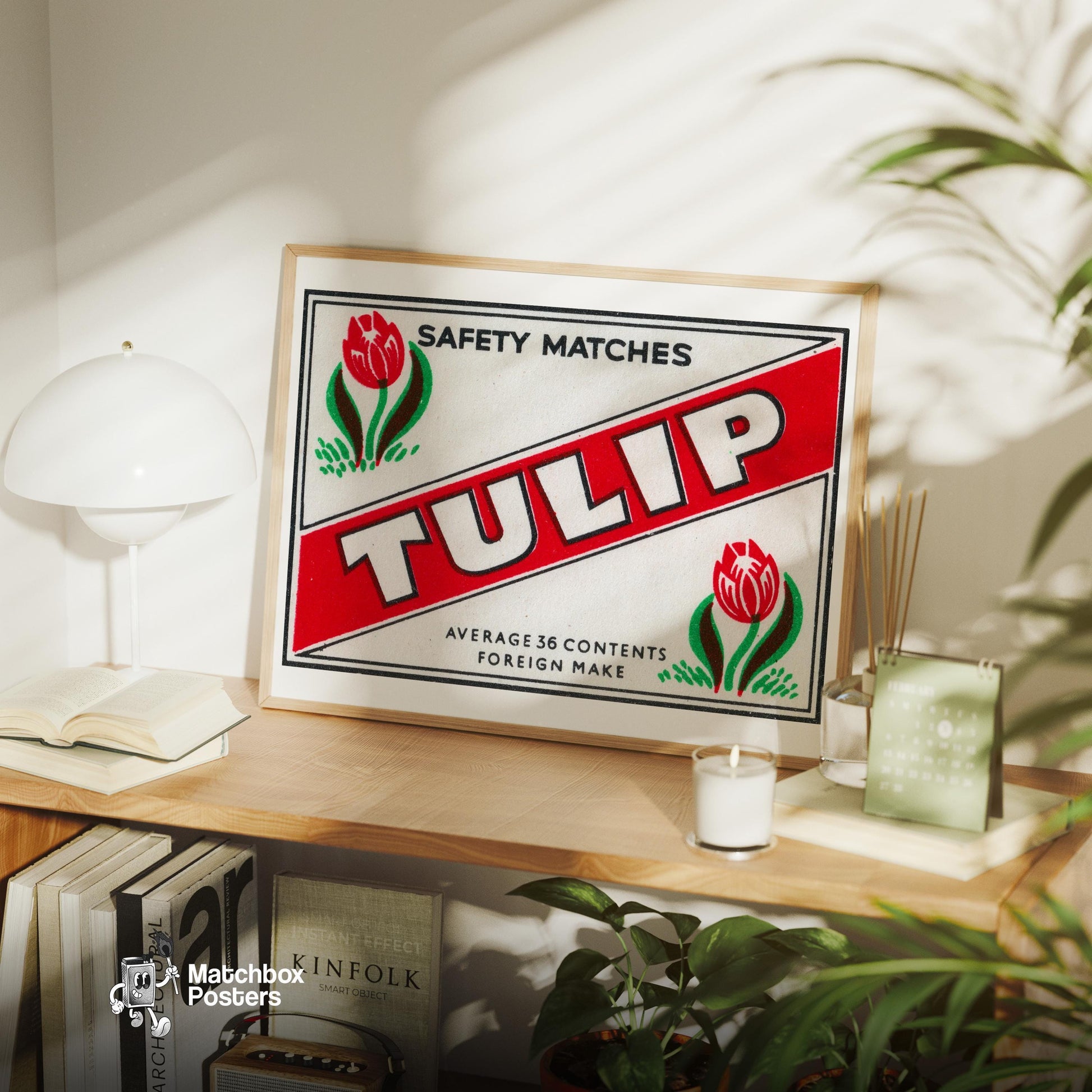 Red Tulip - vintage matchbox label print - office wall