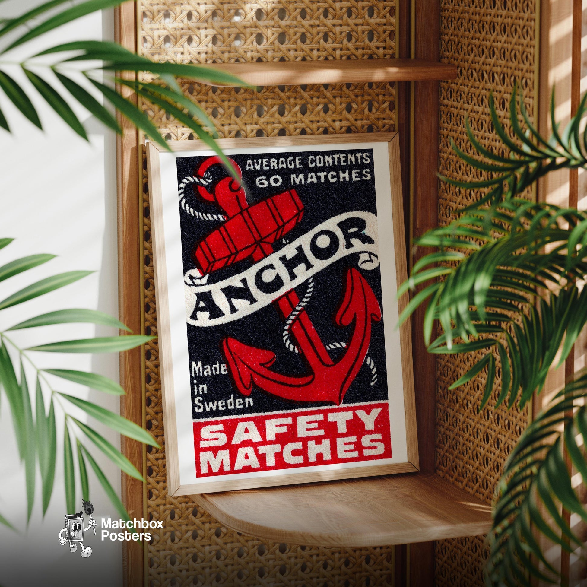 Red Anchor - vintage matchbox label print - office wall
