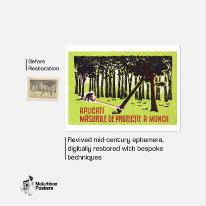 Worker Cutting Tree - vintage matchbox label print - framed wall art preview