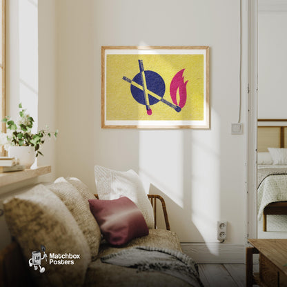 Crossed Matches - vintage matchbox label print - living room mockup