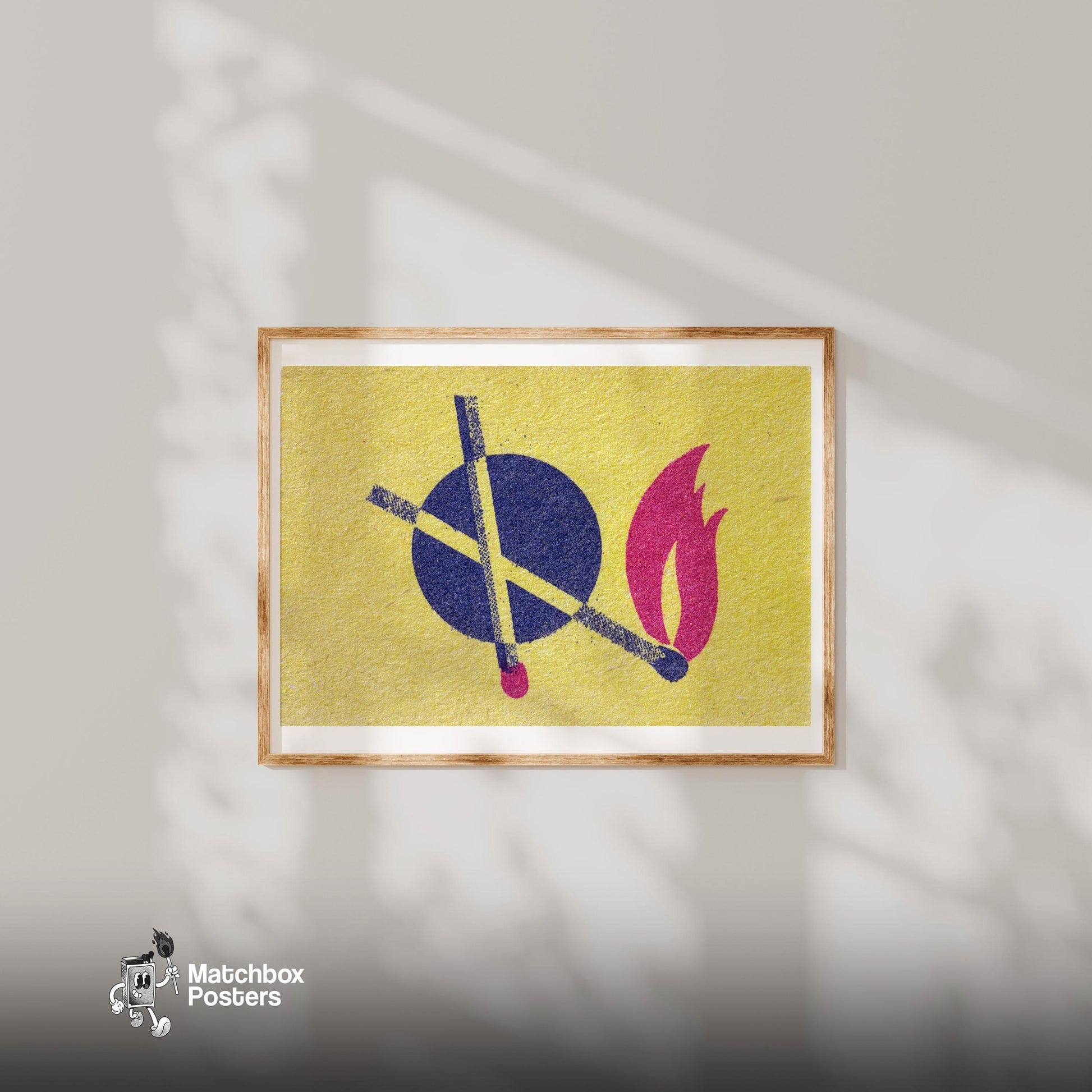 Crossed Matches - vintage matchbox label print - bedroom mockup