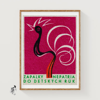 Rooster Match - vintage matchbox label print