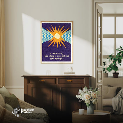 Gas and Air May Explode - vintage matchbox label print - living room mockup