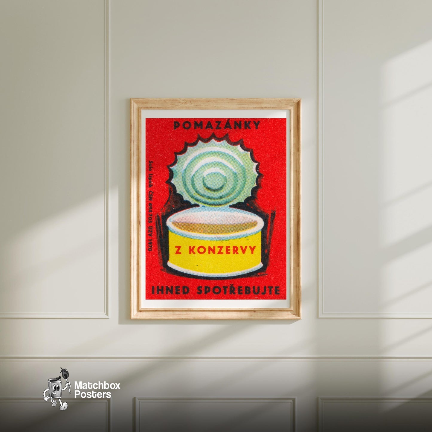 Opened Can - vintage matchbox label print - bedroom mockup