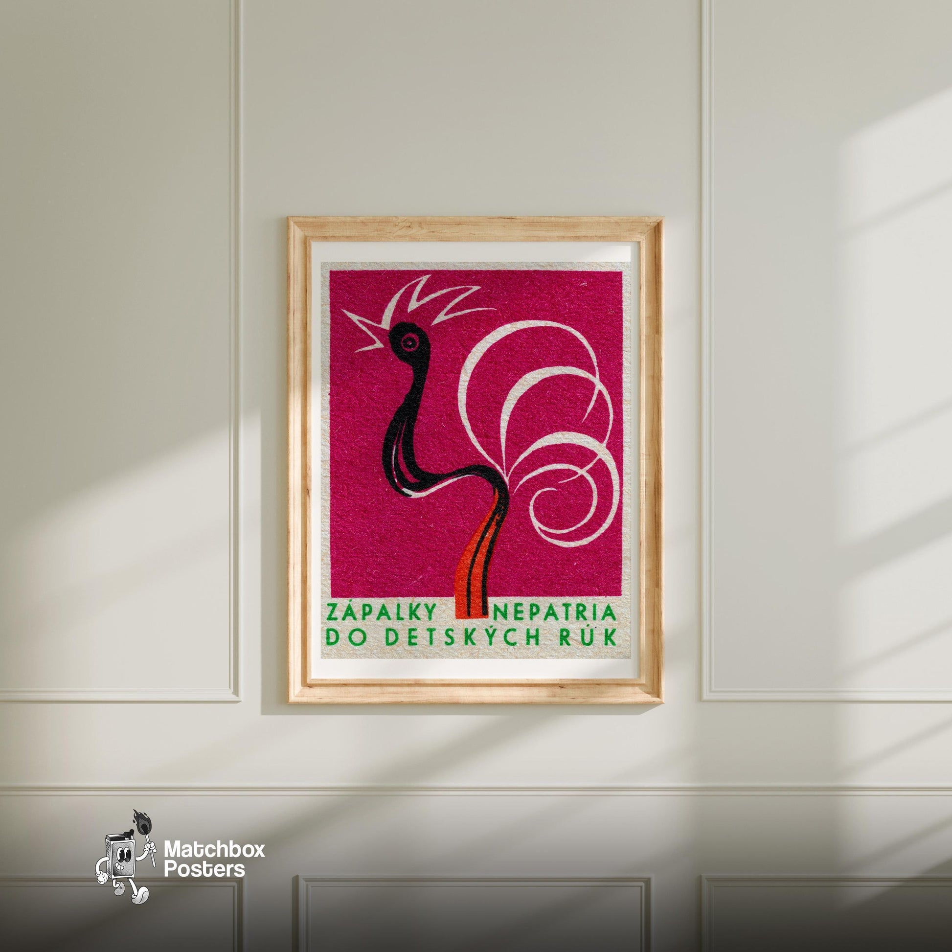 Rooster Match - vintage matchbox label print - bedroom mockup