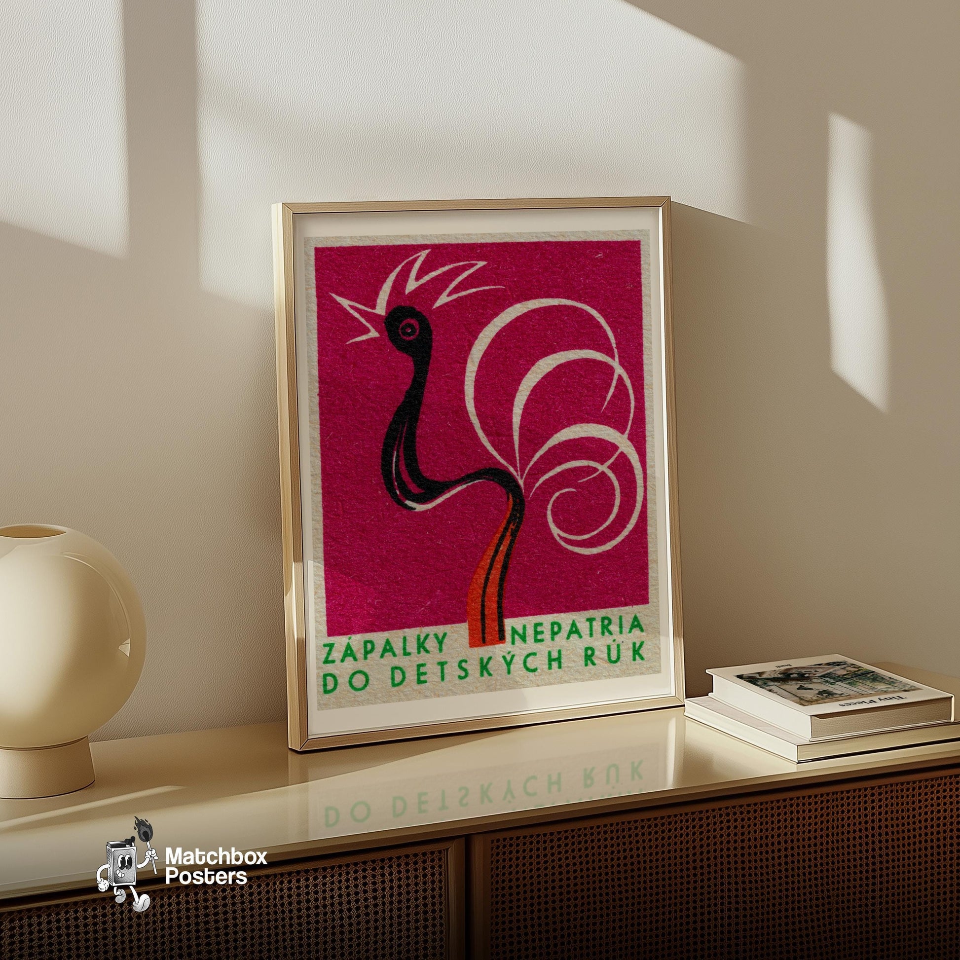 Rooster Match - vintage matchbox label print - size comparison
