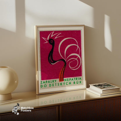 Rooster Match - vintage matchbox label print - size comparison