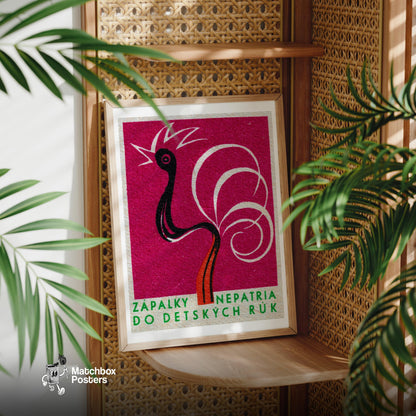 Rooster Match - vintage matchbox label print - office wall