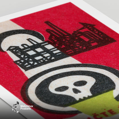 Industrial Buildings - vintage matchbox label print - close-up detail
