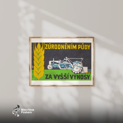 Tractor and Wheat - vintage matchbox label print - bedroom mockup