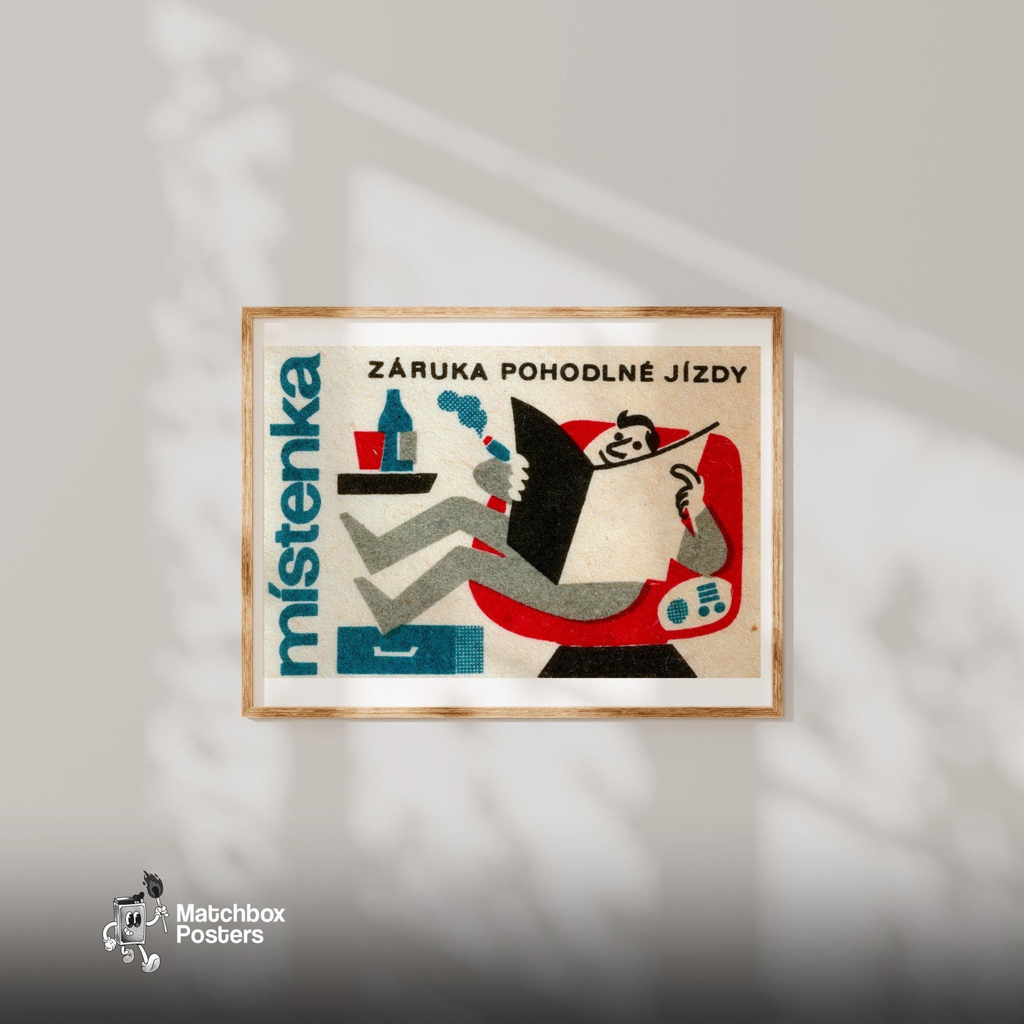 Relaxing Man - vintage matchbox label print - bedroom mockup