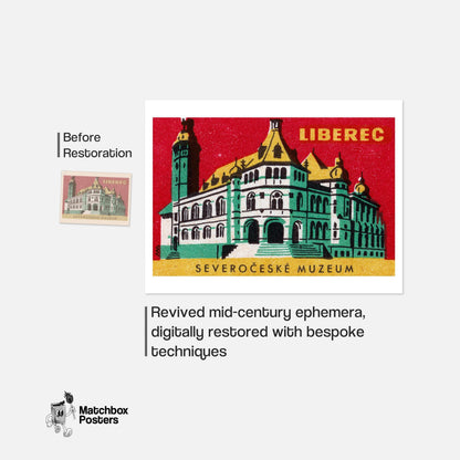 Severočeské Muzeum - vintage matchbox label print - framed wall art preview