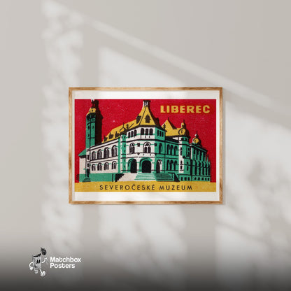 Severočeské Muzeum - vintage matchbox label print - bedroom mockup