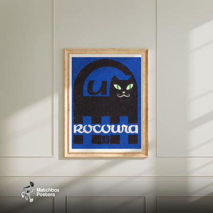 Black Cat - vintage matchbox label print - bedroom mockup
