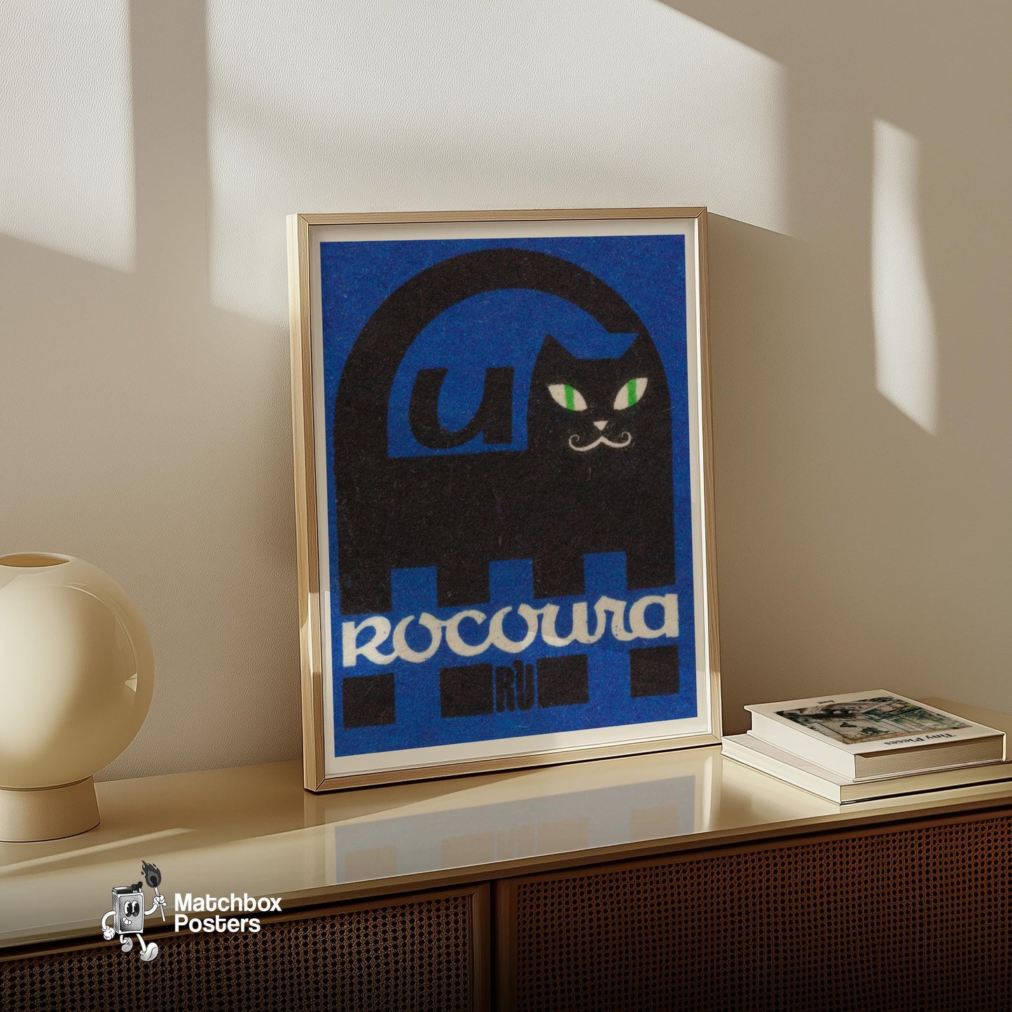Black Cat - vintage matchbox label print - size comparison