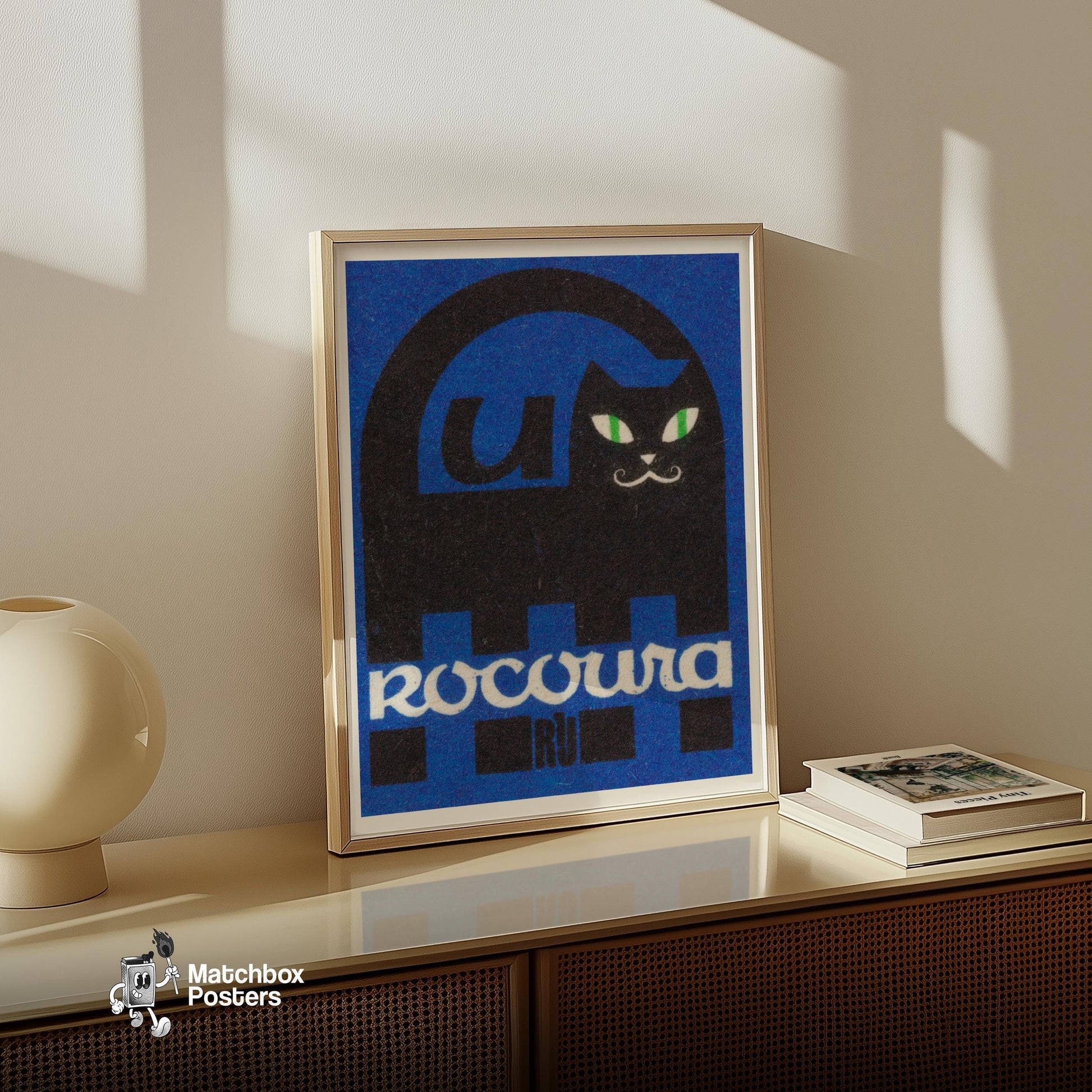 Black Cat - vintage matchbox label print - size comparison