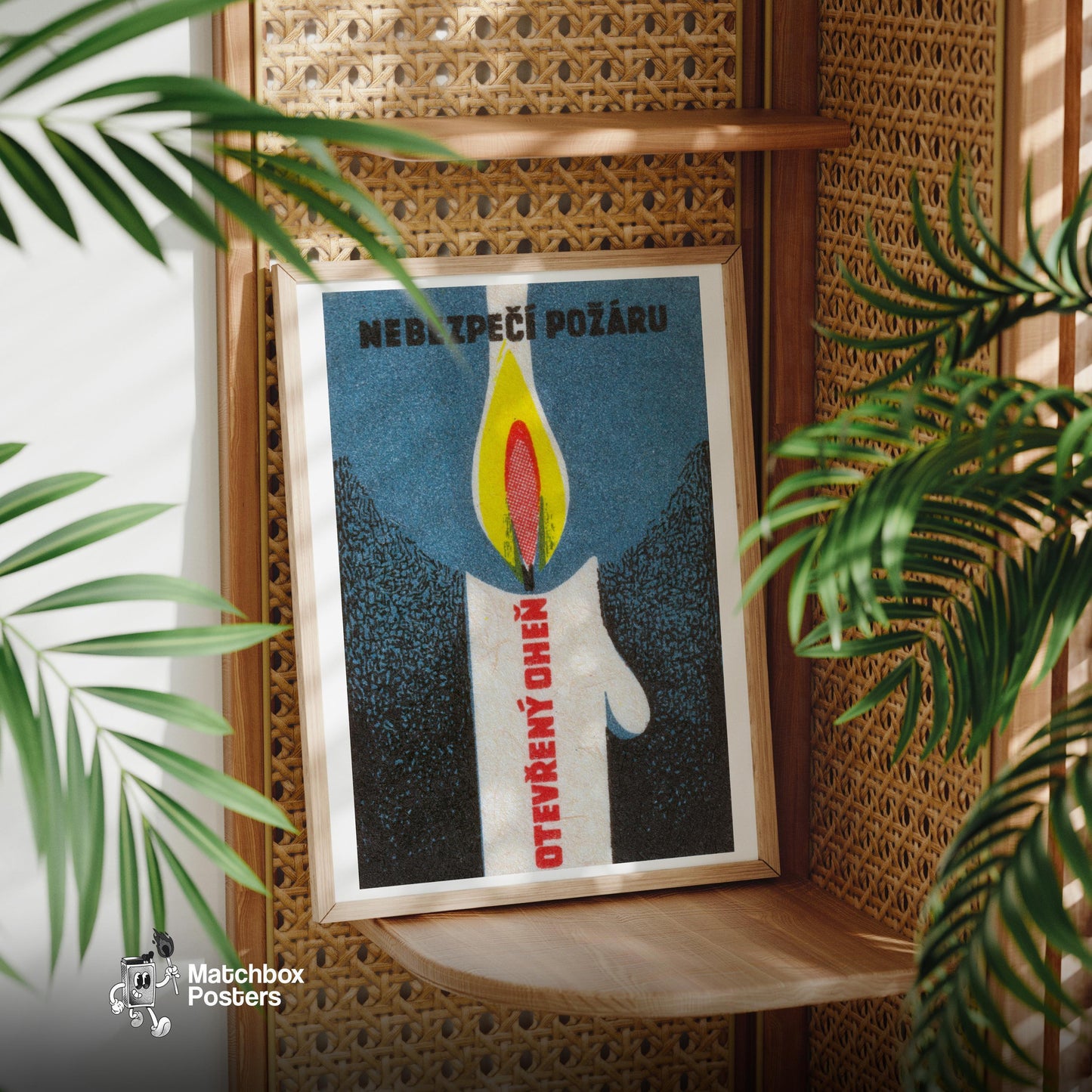 Lit Match Fire Safety - vintage matchbox label print - office wall