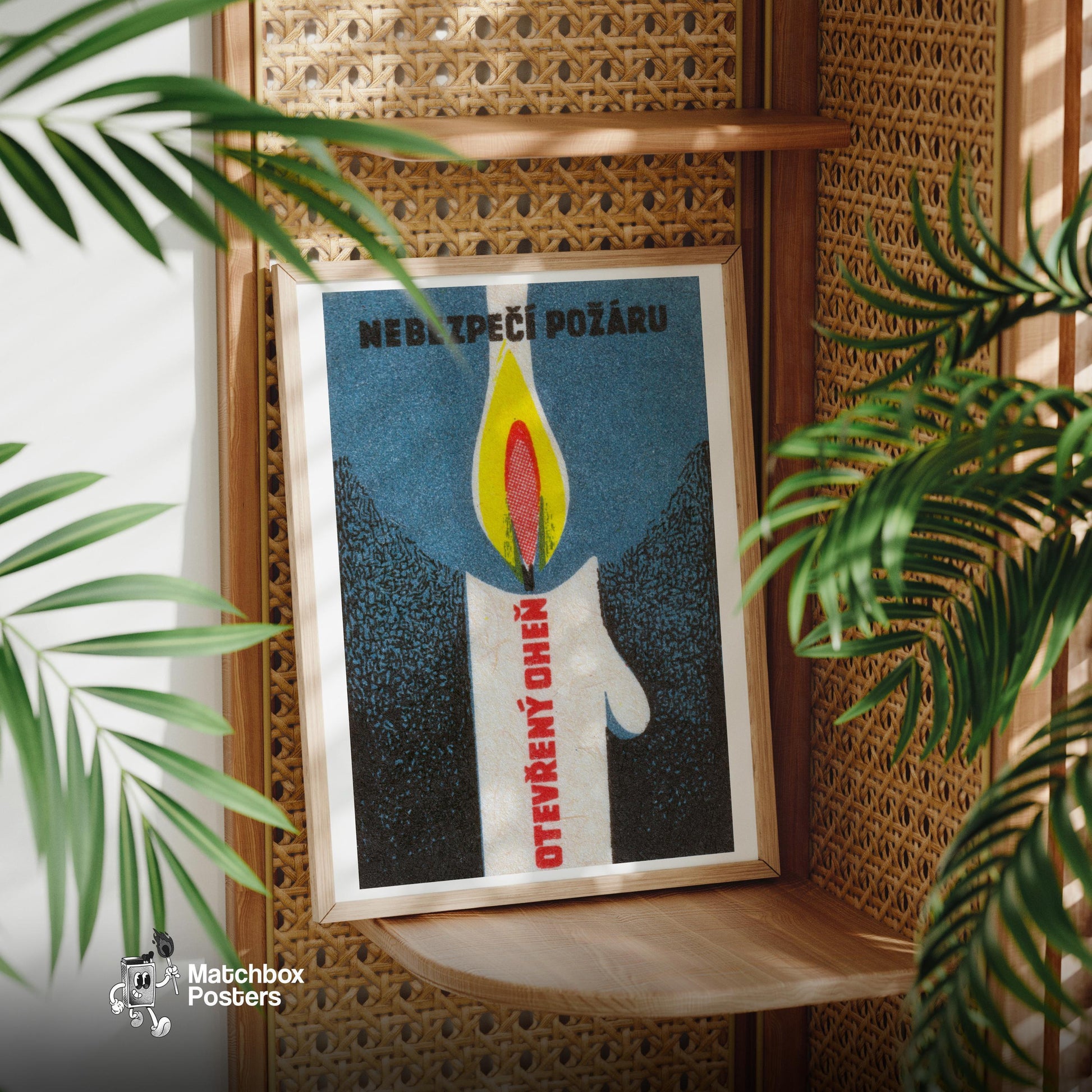 Lit Match Fire Safety - vintage matchbox label print - office wall