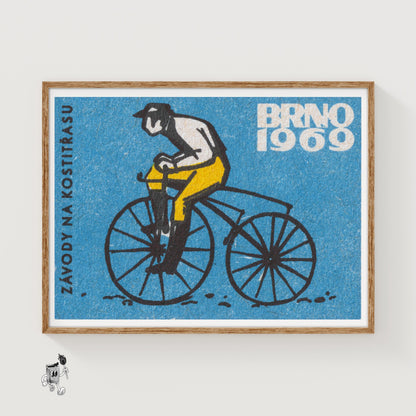 Cyclist on Vintage Bicycle - vintage matchbox label print
