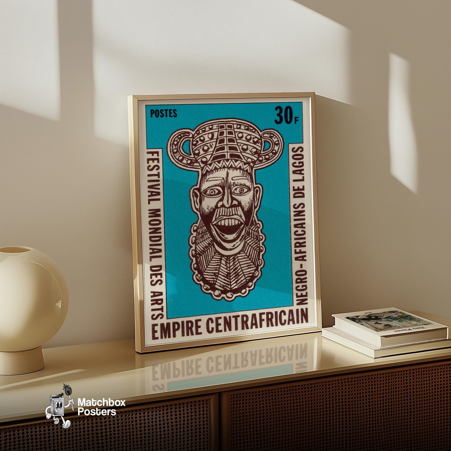 African Mask - vintage matchbox label print - size comparison