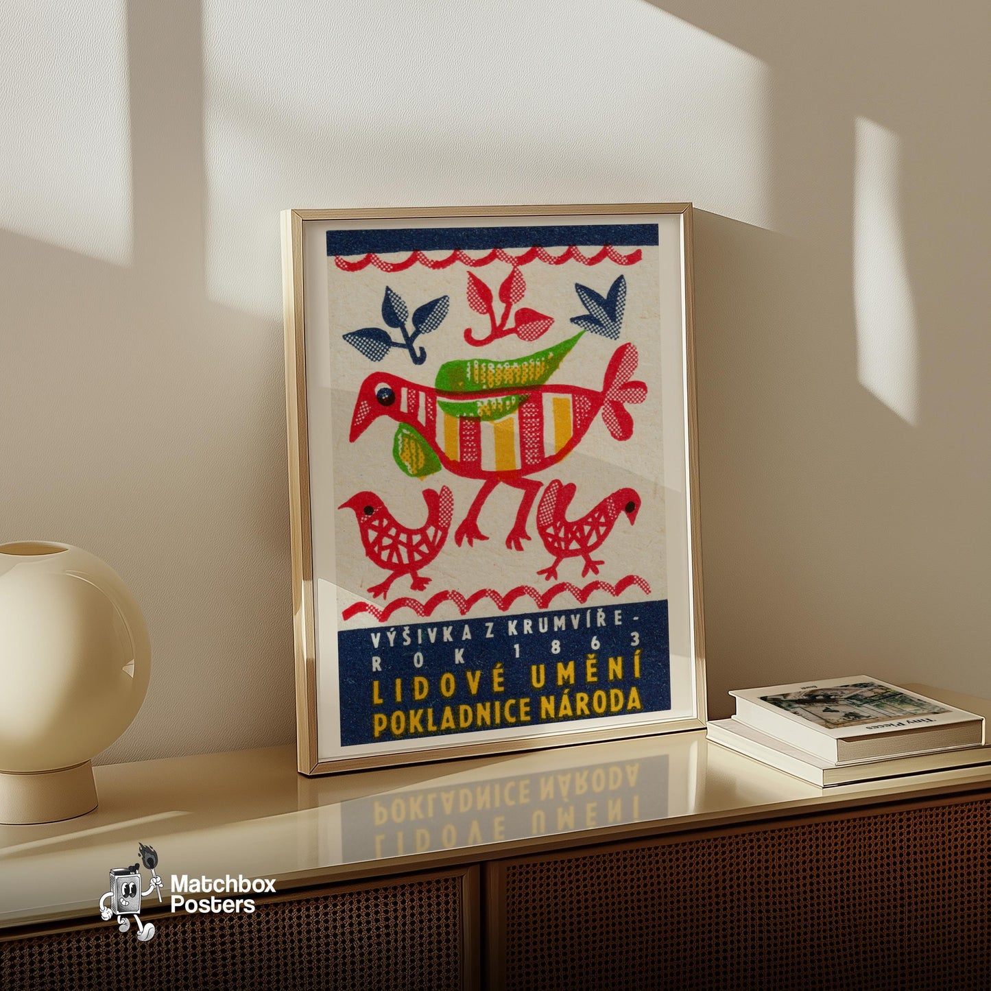 Stylized Red - vintage matchbox label print - size comparison