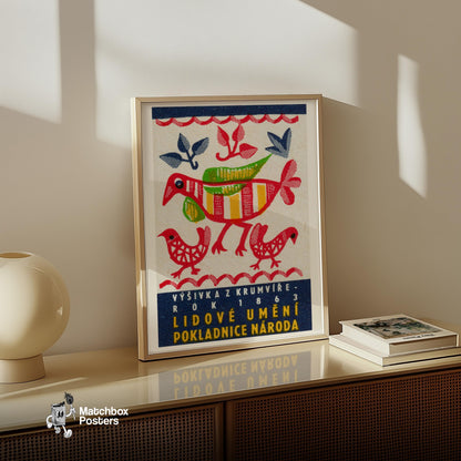 Stylized Red - vintage matchbox label print - size comparison