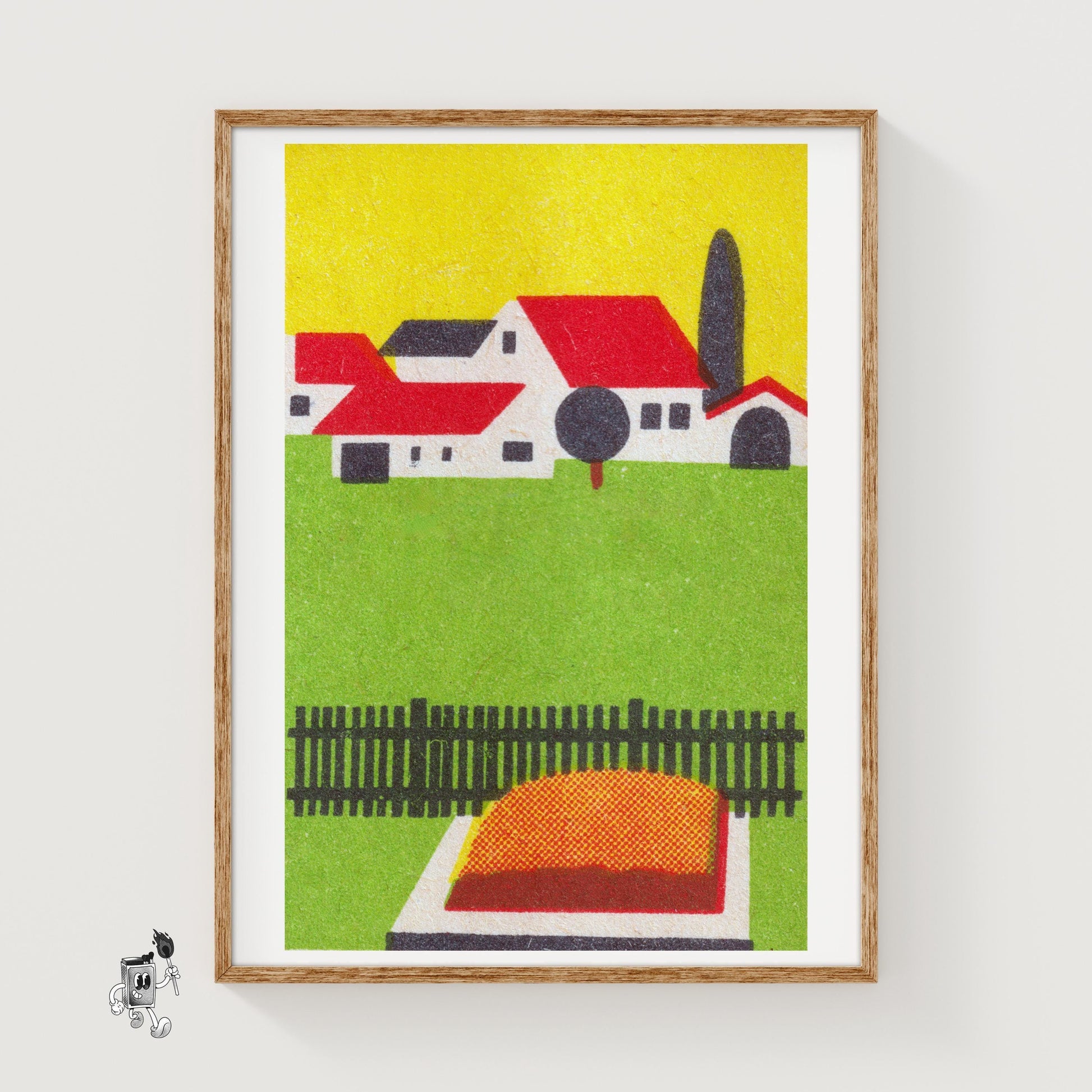 Rural House - vintage matchbox label print
